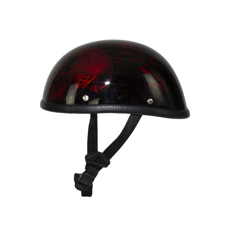 burgundy motorcycle helmets Shiny Burgundy Motorcycle Novelty Helmet with Horned Skeletons