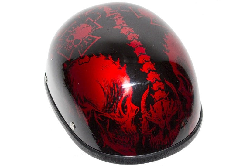 black red skull motorcycle helmet Shiny Burgundy Motorcycle Novelty Helmet with Horned Skeletons