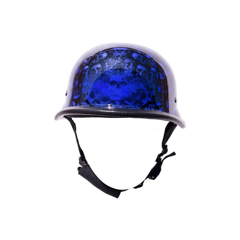 blue german style motorcycle helmet LNCHAO Handmade Leather 3/4 Open Face Retro Vintage DOT Approved Adult Half Helmet for Men Women Motorbike Moped Cruiser Scooter (Classic Blue,Small) : Automotive German Novelty Motorcycle Helmet Horned