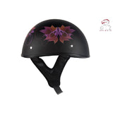 Woman's DOT Approved Low Profile Flat Black Motorcycle Helmet With Fairy & Flowers, DOT Helmets, [product_description] - Rhino Gear