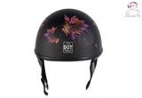 Woman's DOT Approved Low Profile Flat Black Motorcycle Helmet With Fairy & Flowers, DOT Helmets, [product_description] - Rhino Gear