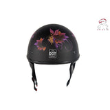 Woman's DOT Approved Low Profile Flat Black Motorcycle Helmet With Fairy & Flowers, DOT Helmets, [product_description] - Rhino Gear