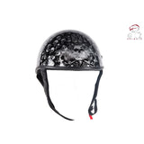 DOT Approved Low Profile Motorcycle Helmet With Gloss Black Finish & Skull Graphics, DOT Helmets, [product_description] - Rhino Gear