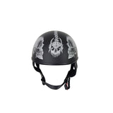 Flat Black DOT Helmet with Grey Horned Skeletons And Iron Cross, DOT Helmets, [product_description] - Rhino Gear
