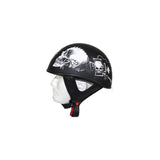 Flat Black DOT Helmet with White Horned Skeletons And Iron Cross, DOT Helmets, [product_description] - Rhino Gear