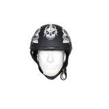 Flat Black DOT Helmet with White Horned Skeletons And Iron Cross, DOT Helmets, [product_description] - Rhino Gear