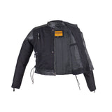 Kids Black Denim and Leather Jacket with Side Laces, Kid's Leather, [product_description] - Rhino Gear