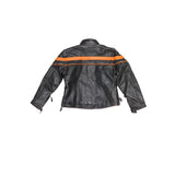 Kids Race Style Leather Jacket With Orange Stripes, Kid's Leather, [product_description] - Rhino Gear
