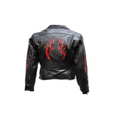 Women's Classic Leather Motorcycle Jacket With Flames, Woman's Jackets, [product_description] - Rhino Gear