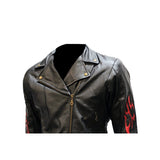 Women's Classic Leather Motorcycle Jacket With Flames, Woman's Jackets, [product_description] - Rhino Gear