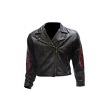 Women's Classic Leather Motorcycle Jacket With Flames, Woman's Jackets, [product_description] - Rhino Gear
