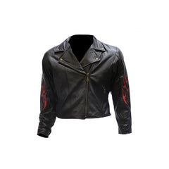Women's Classic Leather Motorcycle Jacket With Flames, Woman's Jackets, [product_description] - Rhino Gear
