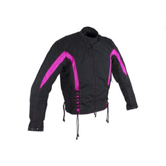Women's Lace Hot Pink & Black Motorcycle Textile Jacket With Laces, Woman's Jackets, [product_description] - Rhino Gear