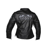 Women's Leather Motorcycle Jacket With Reflective Skulls, Woman's Jackets, [product_description] - Rhino Gear
