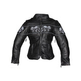 Women's Leather Motorcycle Jacket With Reflective Skulls, Woman's Jackets, [product_description] - Rhino Gear