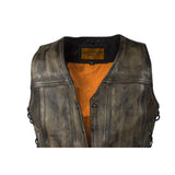 Womens Distressed Brown Naked Premium Cowhide Leather Vest, Woman's Vests, [product_description] - Rhino Gear
