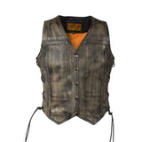 Womens Distressed Brown Naked Premium Cowhide Leather Vest, Woman's Vests, [product_description] - Rhino Gear