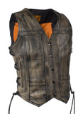 Womens Distressed Brown Naked Premium Cowhide Leather Vest, Woman's Vests, [product_description] - Rhino Gear