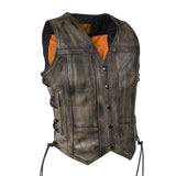Womens Distressed Brown Naked Premium Cowhide Leather Vest, Woman's Vests, [product_description] - Rhino Gear