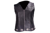 Women's Studded Leather Motorcycle Vest With Concealed Carry Pockets, Woman's Vests, [product_description] - Rhino Gear