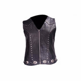 Women's Studded Leather Motorcycle Vest With Concealed Carry Pockets, Woman's Vests, [product_description] - Rhino Gear