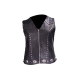 Women's Studded Leather Motorcycle Vest With Concealed Carry Pockets, Woman's Vests, [product_description] - Rhino Gear