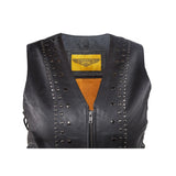 Women's Premium Leather Motorcycle Vest With Studs, Side Laces, and Conceal Carry Pockets, Woman's Vests, [product_description] - Rhino Gear