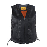 Women's Premium Leather Motorcycle Vest With Studs, Side Laces, and Conceal Carry Pockets, Woman's Vests, [product_description] - Rhino Gear