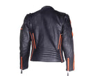 Mens Racing Premium Leather Motorcycle Jacket With Orange Stripes, Men's Leather Jacket, [product_description] - Rhino Gear