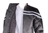 Men's Racer Jacket With Silver Racing Stripes, Men's Leather Jacket, [product_description] - Rhino Gear