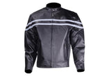 Men's Racer Jacket With Silver Racing Stripes, Men's Leather Jacket, [product_description] - Rhino Gear