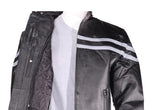 Men's Racer Jacket With Silver Racing Stripes, Men's Leather Jacket, [product_description] - Rhino Gear