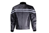 Men's Racer Jacket With Silver Racing Stripes, Men's Leather Jacket, [product_description] - Rhino Gear