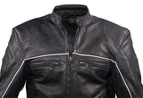 Men's Racer Heavy Jacket Black With Reflective Piping, Men's Leather Jacket, [product_description] - Rhino Gear
