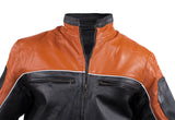 Men's Racer Heavy Jacket Orange With Reflective Piping, Men's Leather Jacket, [product_description] - Rhino Gear