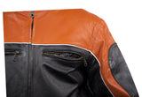 Men's Racer Heavy Jacket Orange With Reflective Piping, Men's Leather Jacket, [product_description] - Rhino Gear