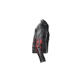 Men's Classic Style Premium Leather Jacket With Flames And Reflective Piping, Men's Leather Jacket, [product_description] - Rhino Gear