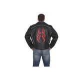 Men's Classic Style Premium Leather Jacket With Flames And Reflective Piping, Men's Leather Jacket, [product_description] - Rhino Gear