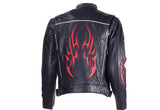 Mens Leather Racer Motorcycle Jacket With Flames And Reflective Piping, Men's Leather Jacket, [product_description] - Rhino Gear