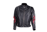 Mens Leather Racer Motorcycle Jacket With Flames And Reflective Piping, Men's Leather Jacket, [product_description] - Rhino Gear