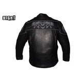 Mens Leather Jacket With Reflective Skulls, Men's Leather Jacket, [product_description] - Rhino Gear