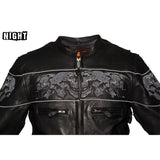 Mens Leather Jacket With Reflective Skulls, Men's Leather Jacket, [product_description] - Rhino Gear
