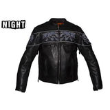 Mens Leather Jacket With Reflective Skulls, Men's Leather Jacket, [product_description] - Rhino Gear