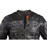 Mens Leather Jacket With Reflective Skulls, Men's Leather Jacket, [product_description] - Rhino Gear