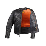 Mens Leather Jacket With Reflective Skulls, Men's Leather Jacket, [product_description] - Rhino Gear