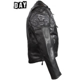 Mens Leather Jacket With Reflective Skulls, Men's Leather Jacket, [product_description] - Rhino Gear