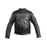 Mens Leather Jacket With Reflective Skulls, Men's Leather Jacket, [product_description] - Rhino Gear