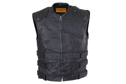 Men's Genuine Leather Replica Swat Tactical Vest With Conceal Pockets