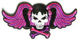 Pigtails Bow Skull and Wings Small Pink PATCH - 5x2.5 inch, Patch, [product_description] - Rhino Gear