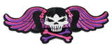 Pigtails Bow Skull and Wings Small Pink PATCH - 5x2.5 inch, Patch, [product_description] - Rhino Gear